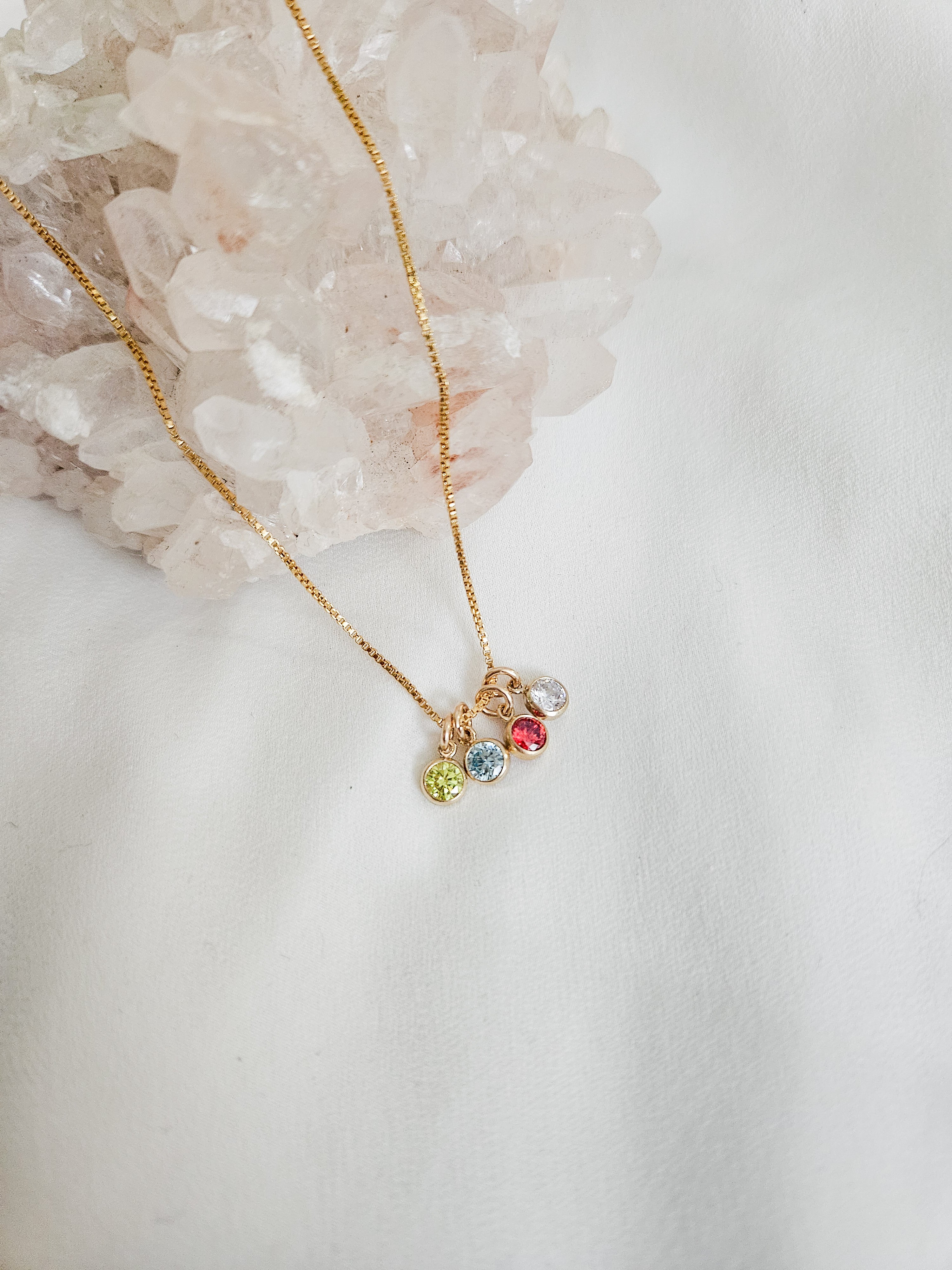 Handmade personalized birthstone necklace with gold-filled chain