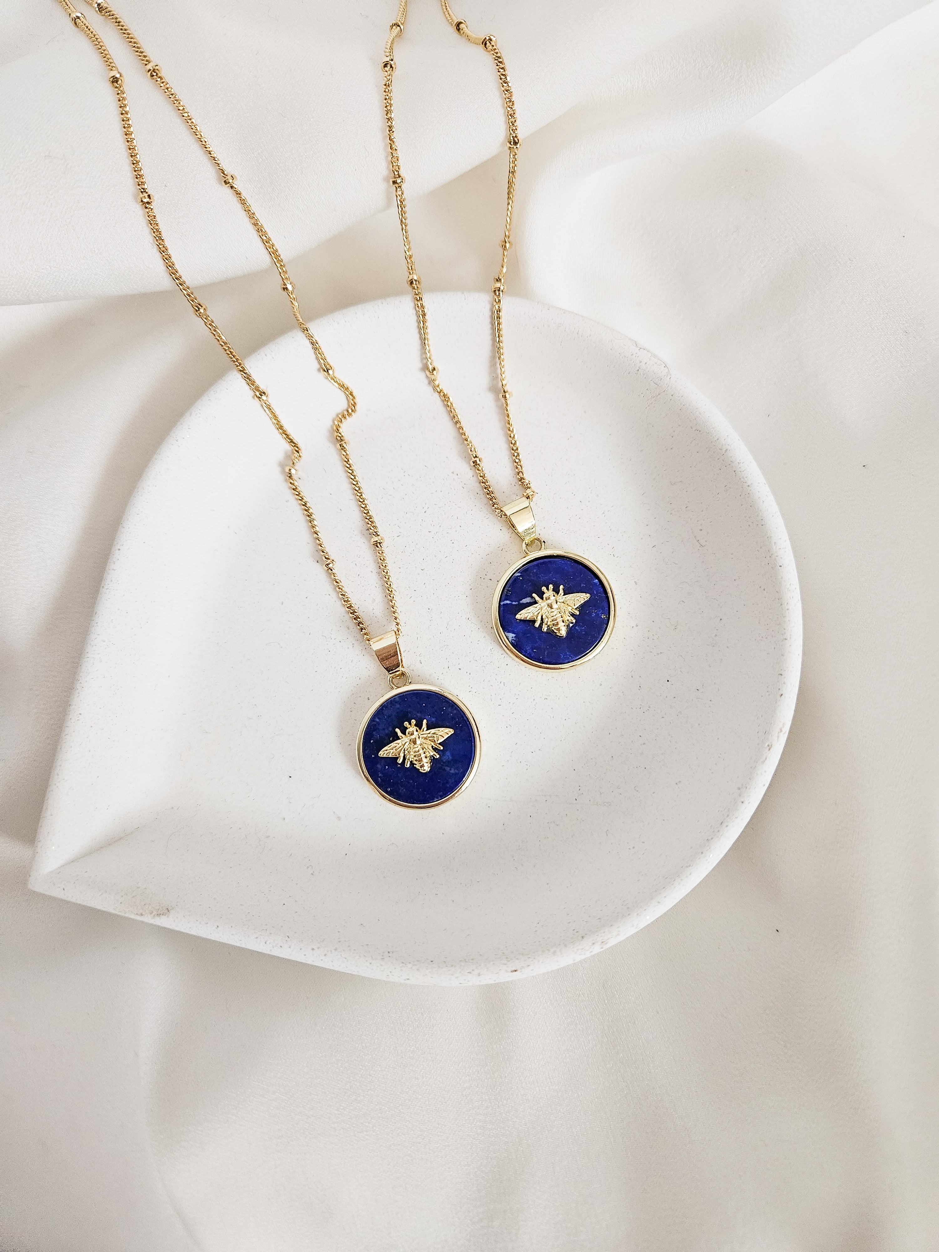Queen Bee gemstone necklace with lapis lazuli and gold plated bee pendant.