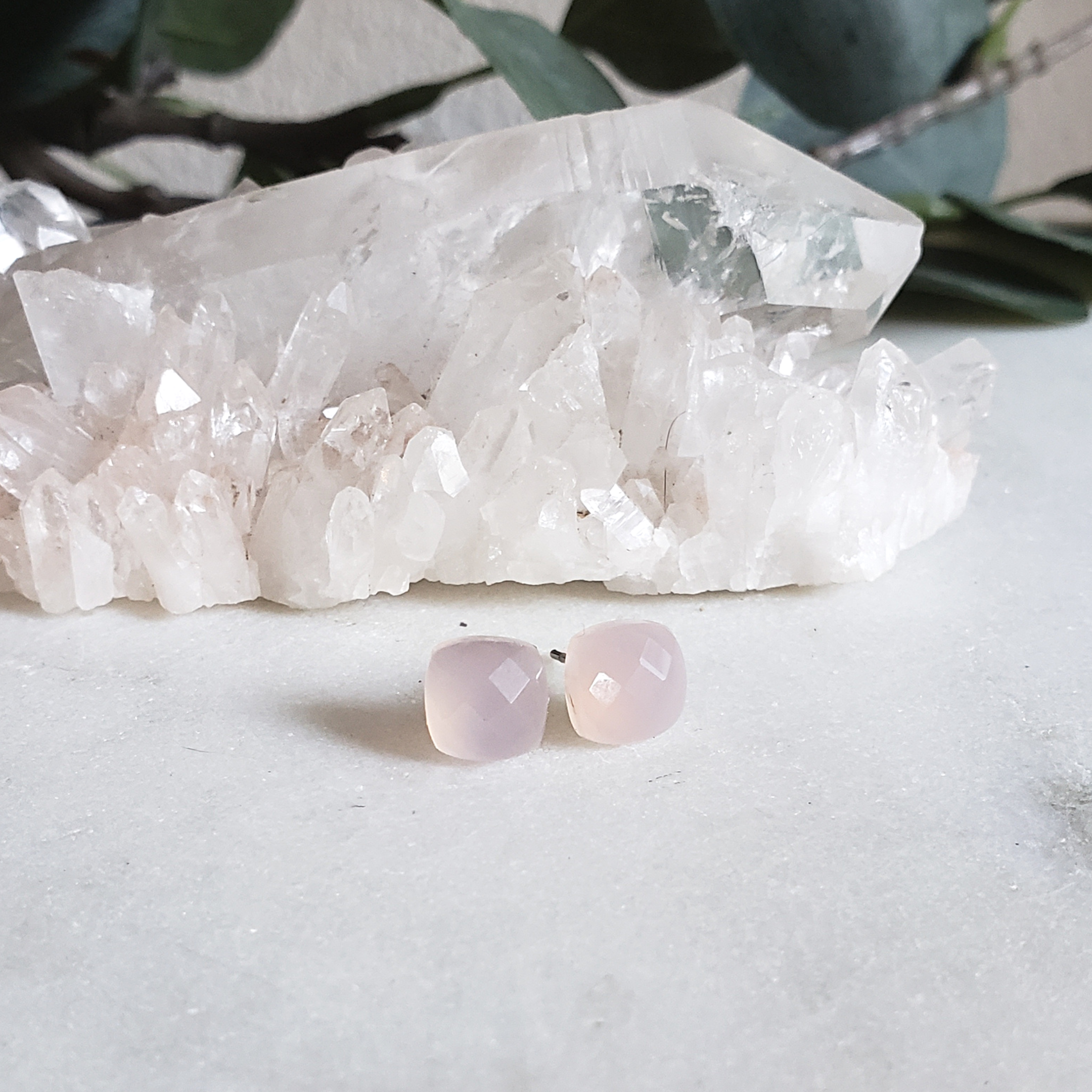 Pink chalcedony studs