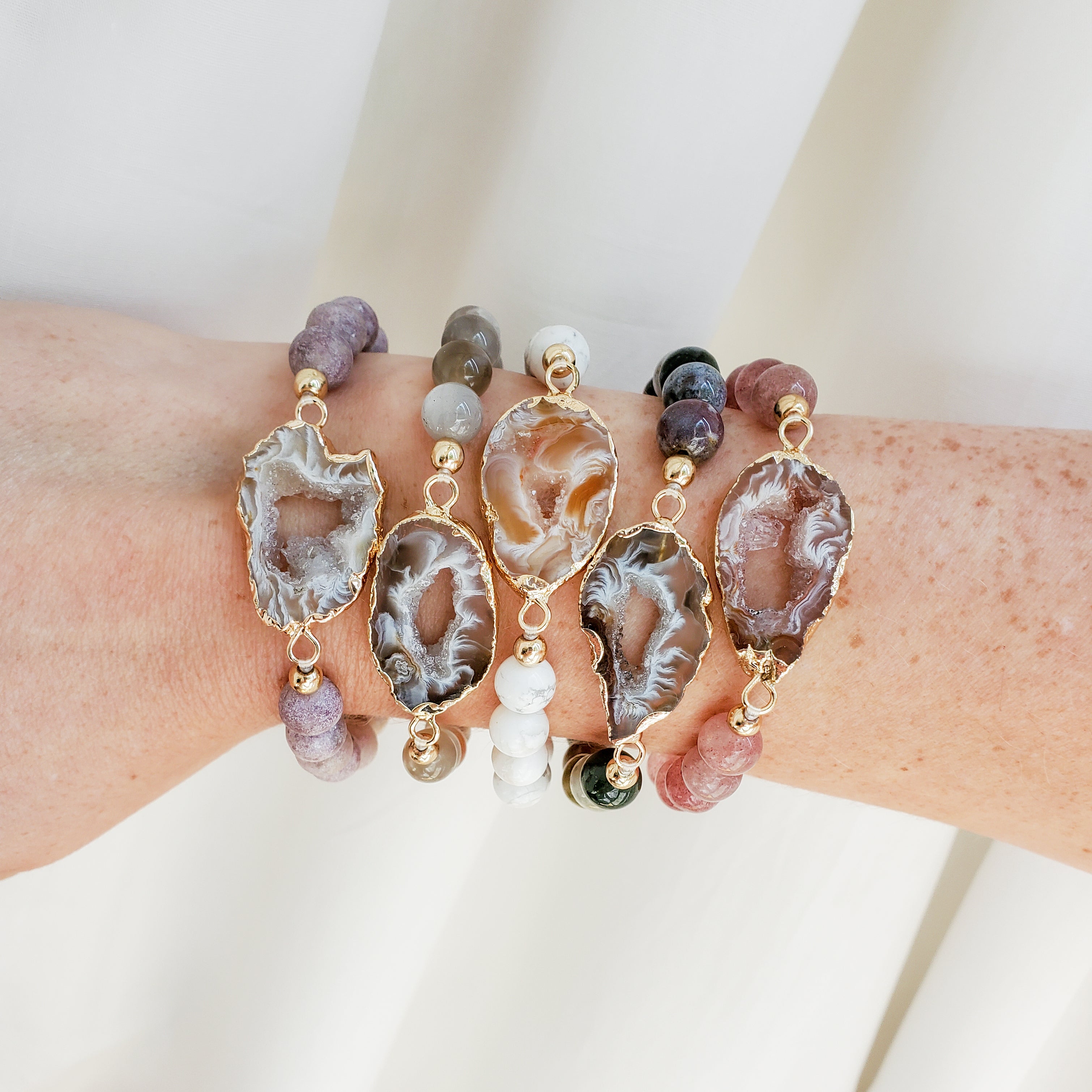 Agate gemstone beaded stacking bracelets