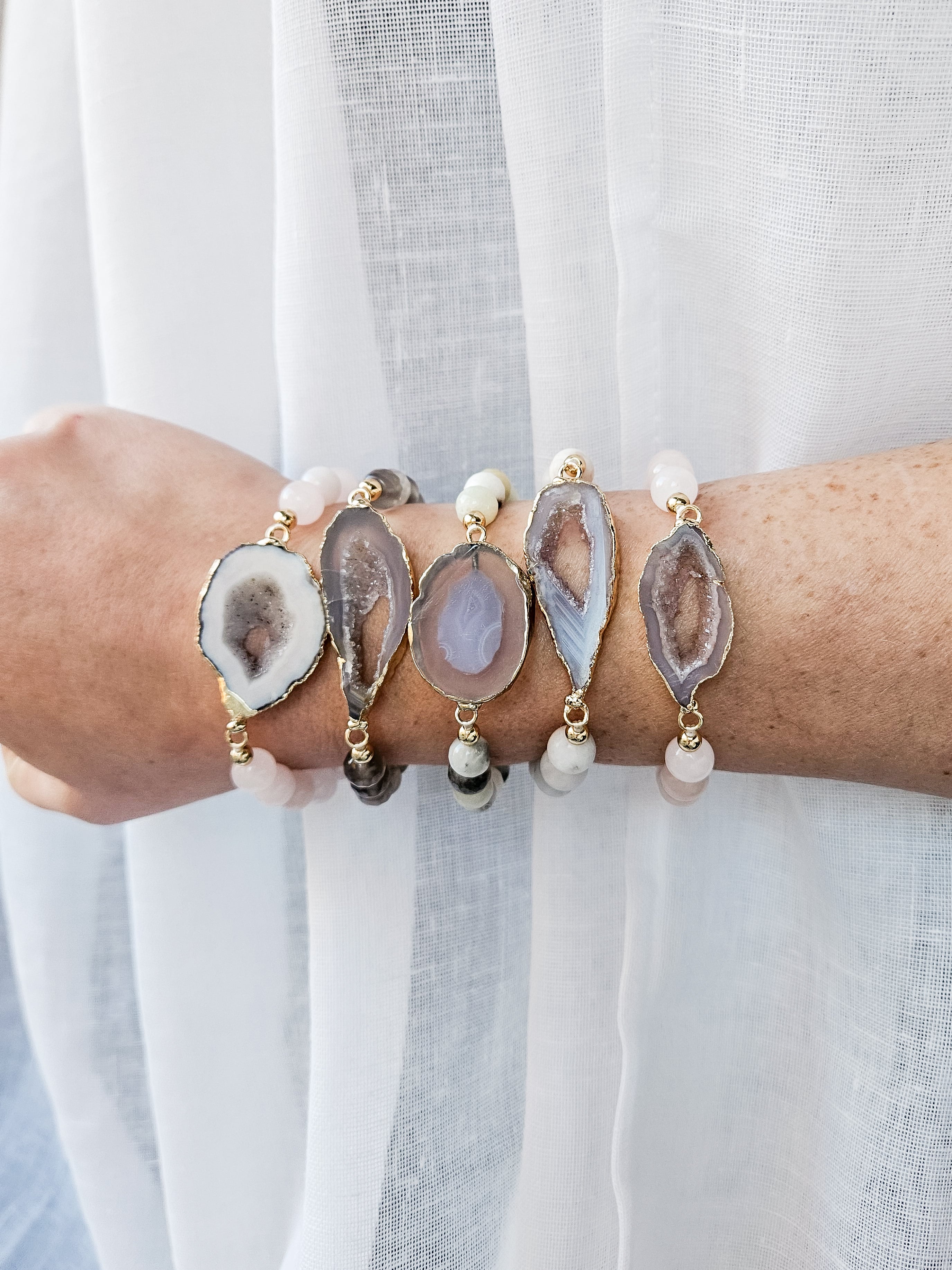 Rose Quartz and Agate connector bracelet