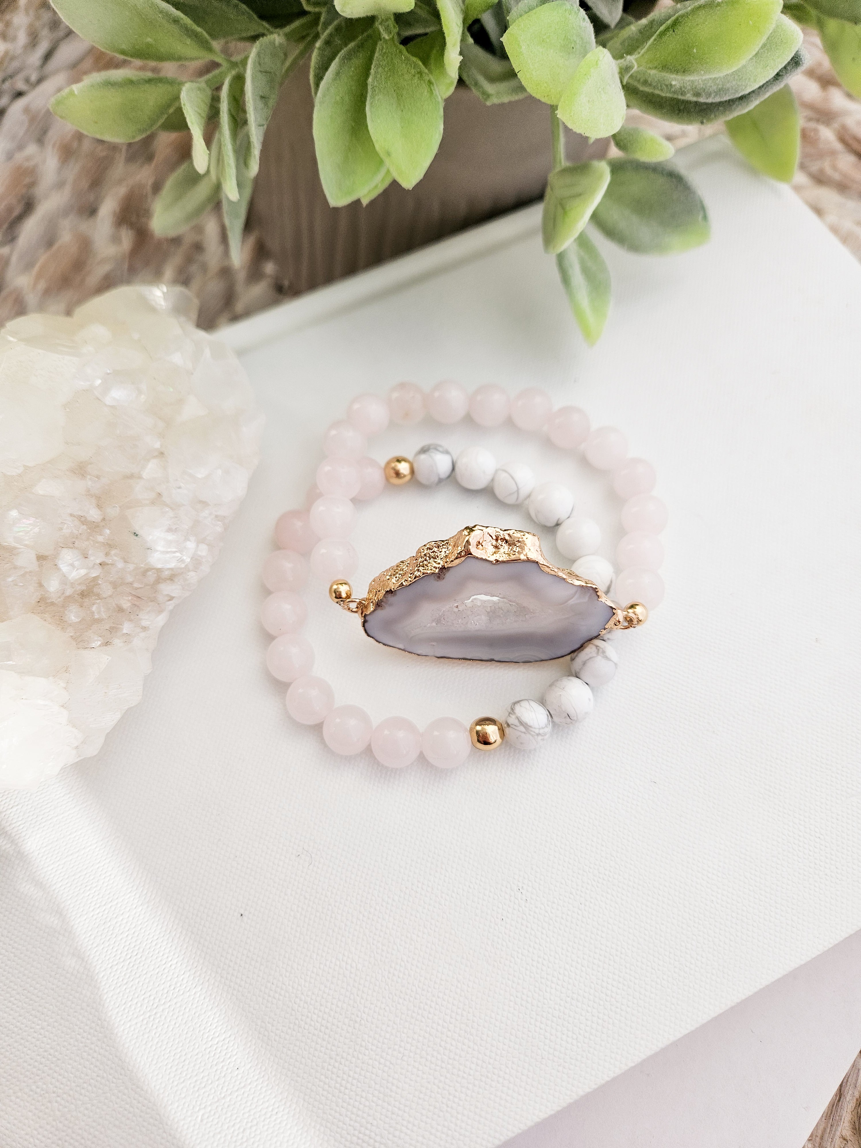 Rose Quartz and Agate connector bracelet