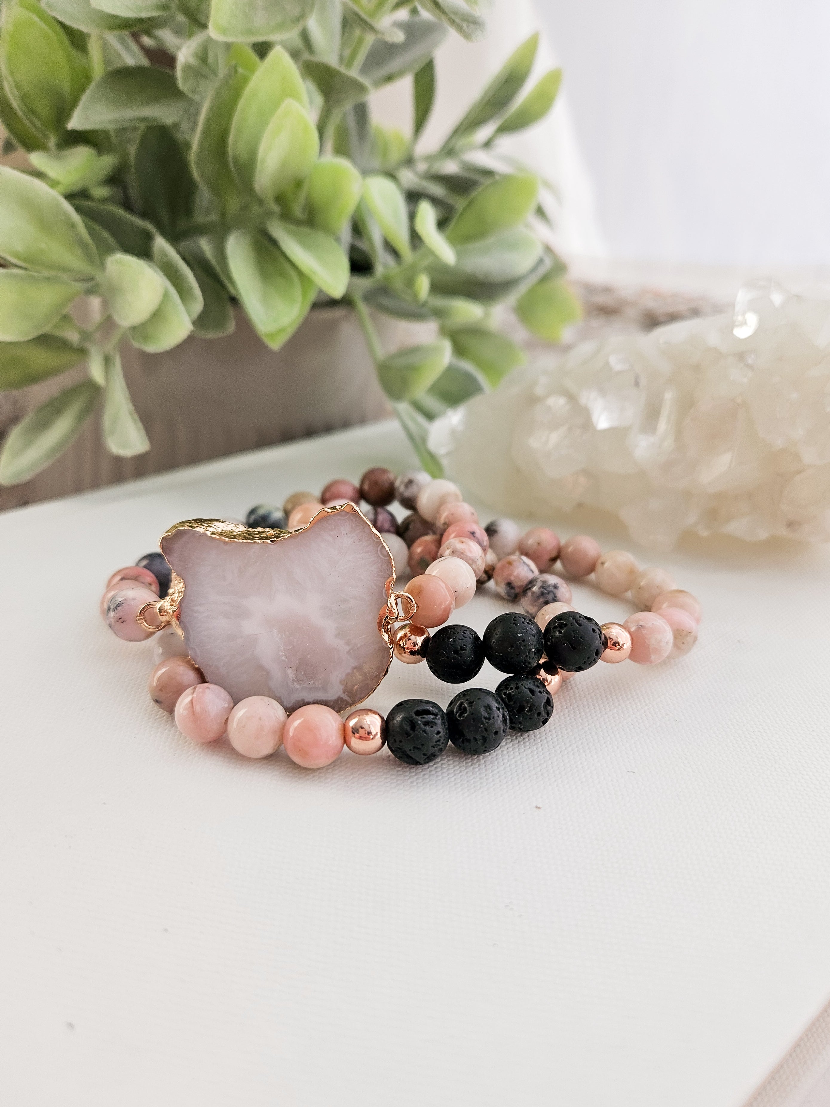 Pink opal and Agate connector bracelet