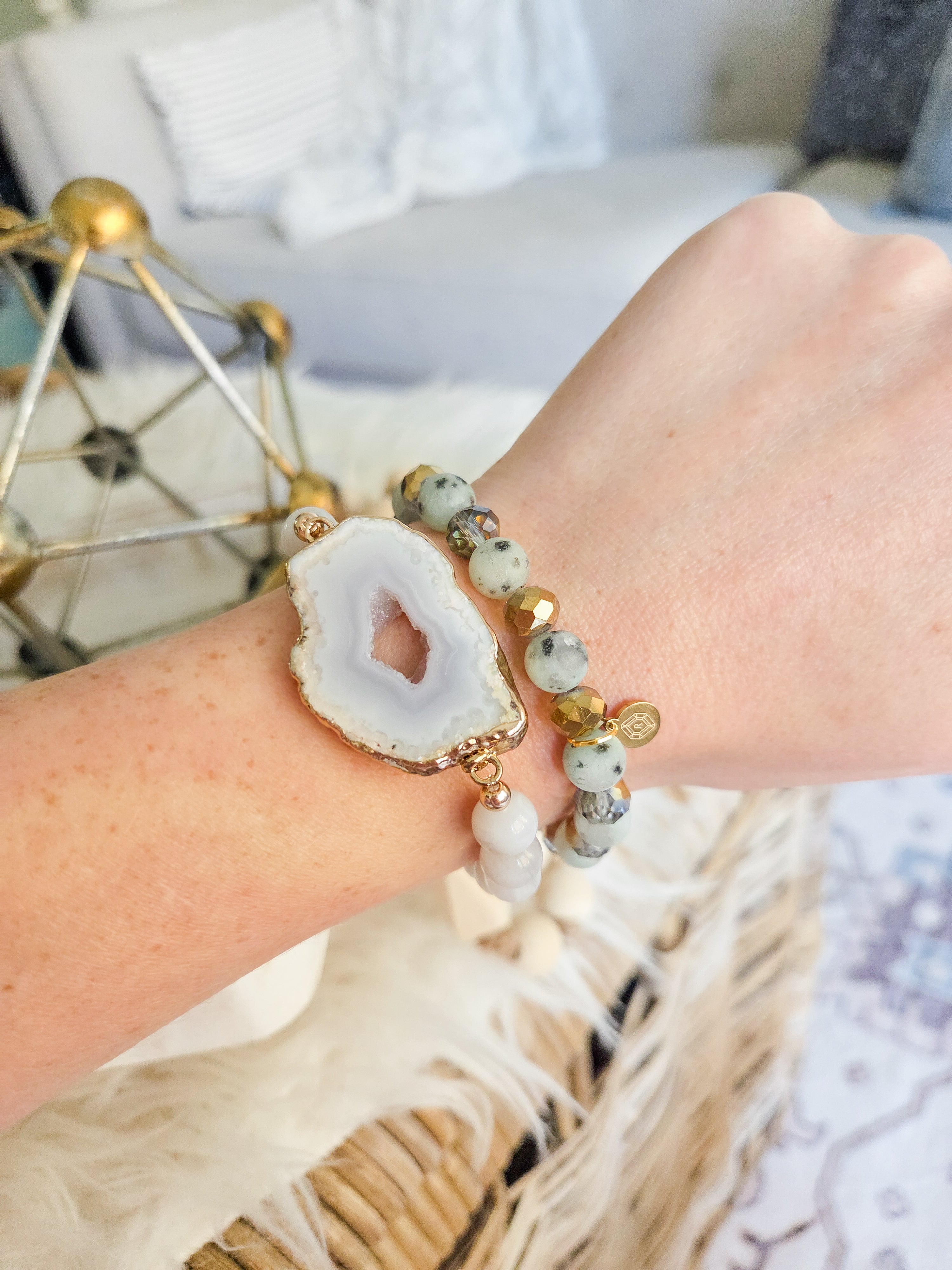 Sally Bracelet - Matte Lotus Jasper & Grey Glass