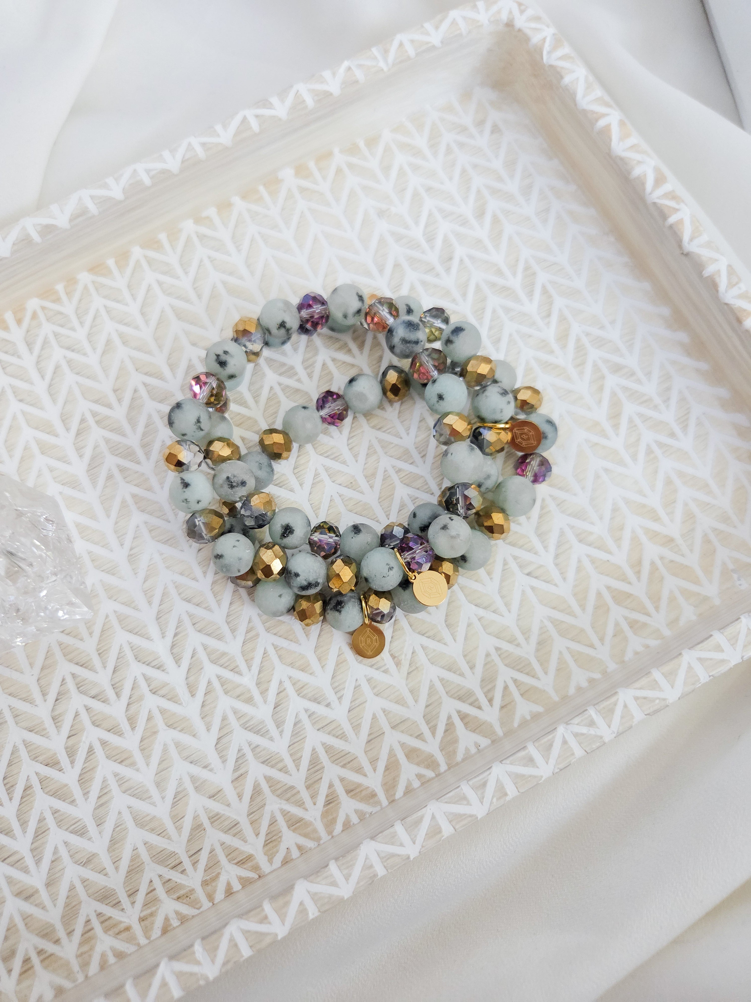 Sally Bracelet - Matte Lotus Jasper & Grey Glass