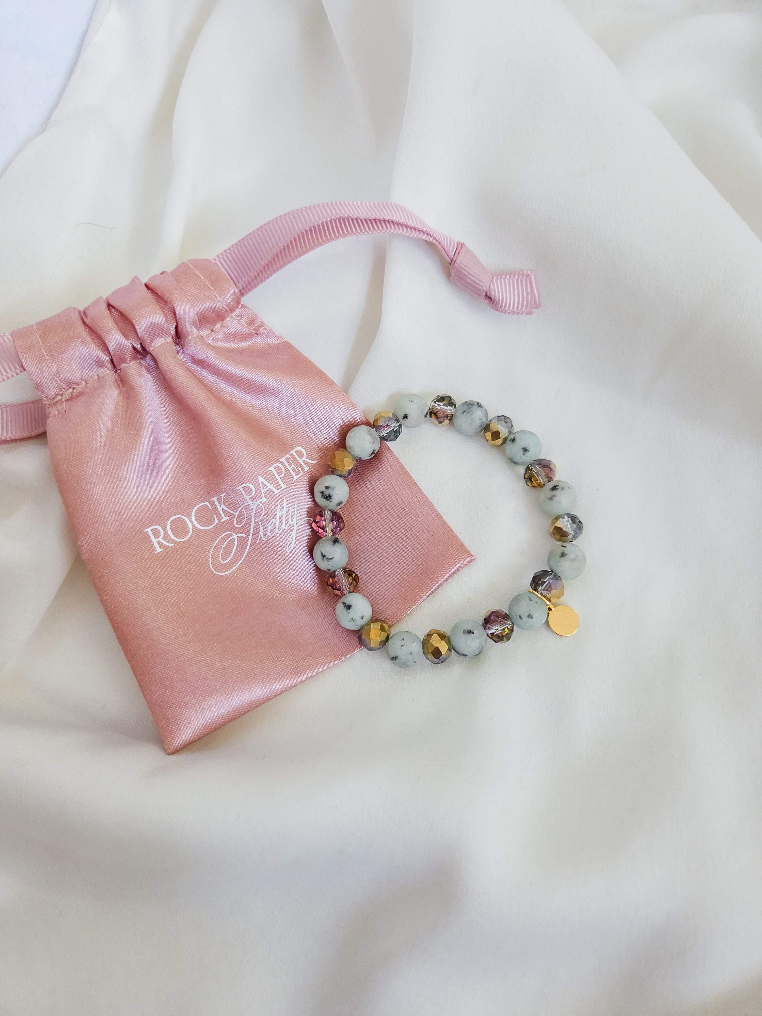 Sally Bracelet - Matte Lotus Jasper & Grey Glass