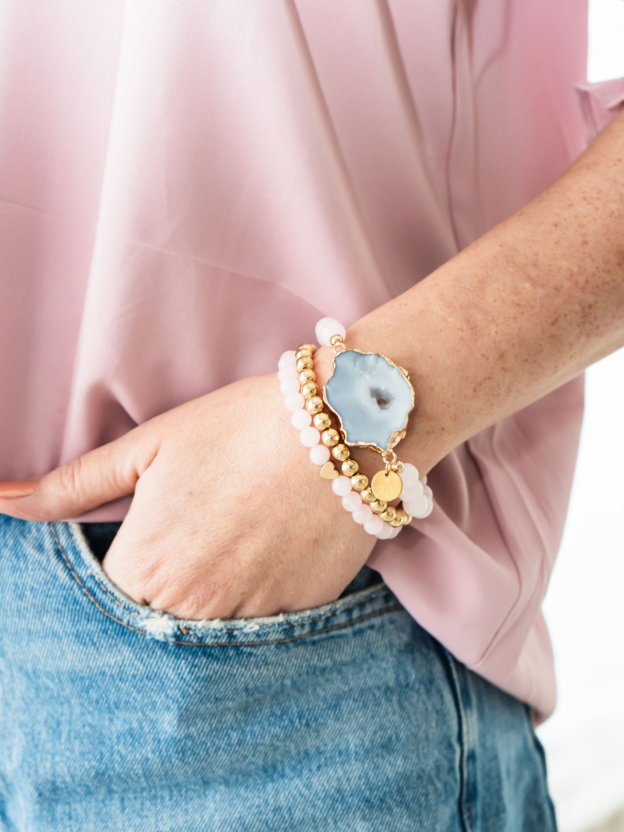 Rose Quartz and Agate connector bracelet