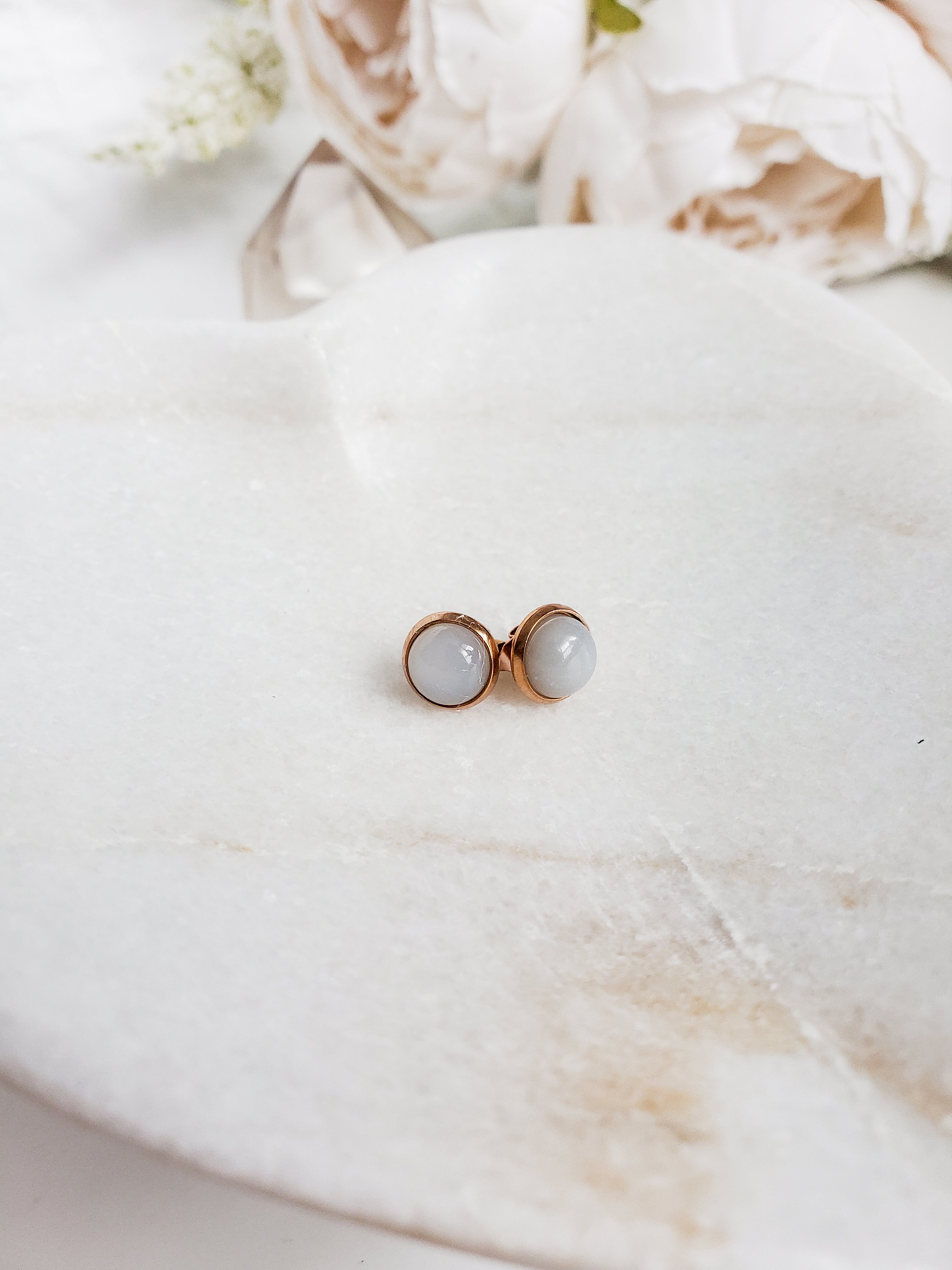 Grey moonstone studs