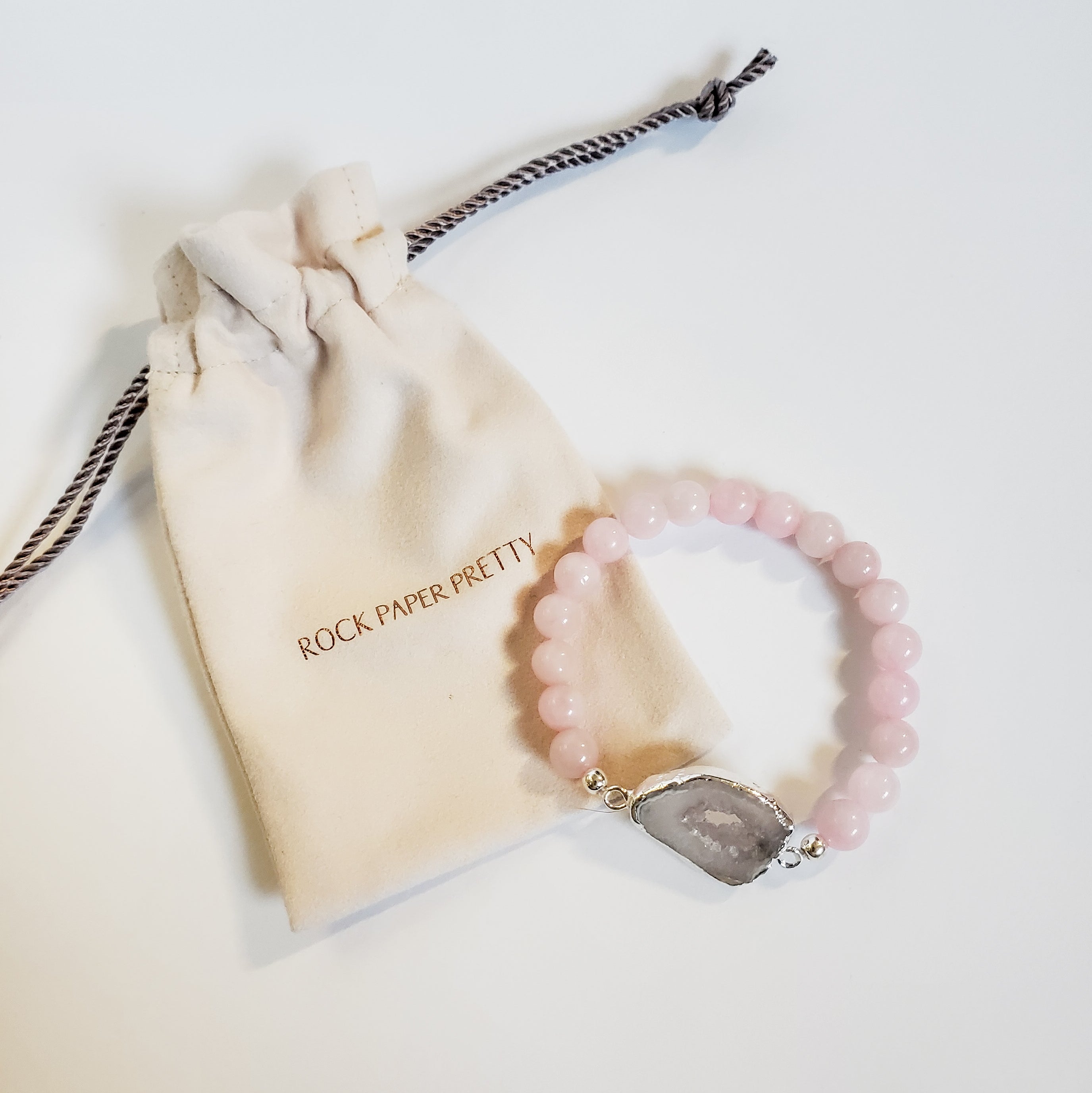 Rose quartz and Agate connector bracelet