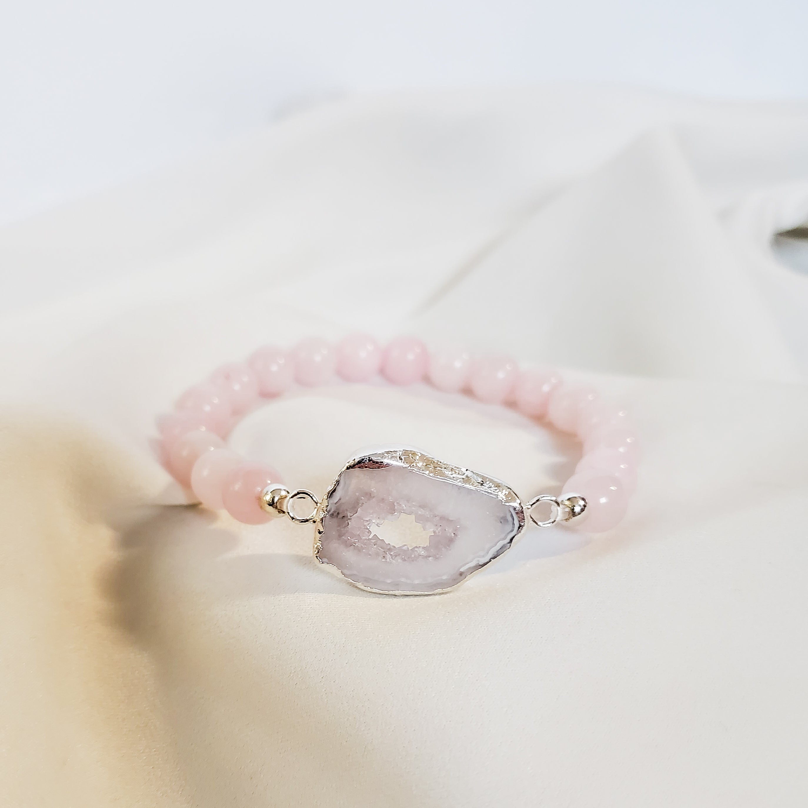 Rose Quartz and Agate connector bracelet